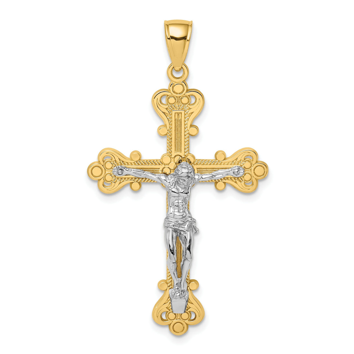 Crucifix Charm in 14K Two-Tone Gold, 45mm Textured - Sophia Jewelers Main image