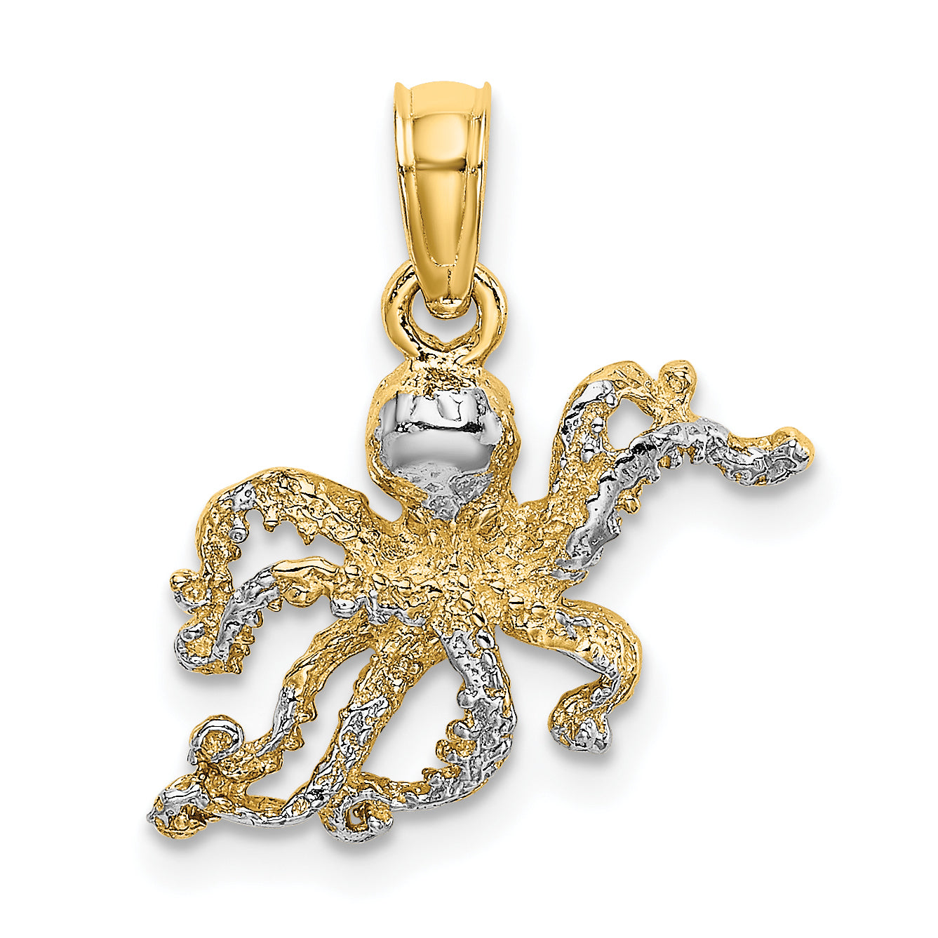 14K W/ Rhodium Textured Octopus Charm Main image