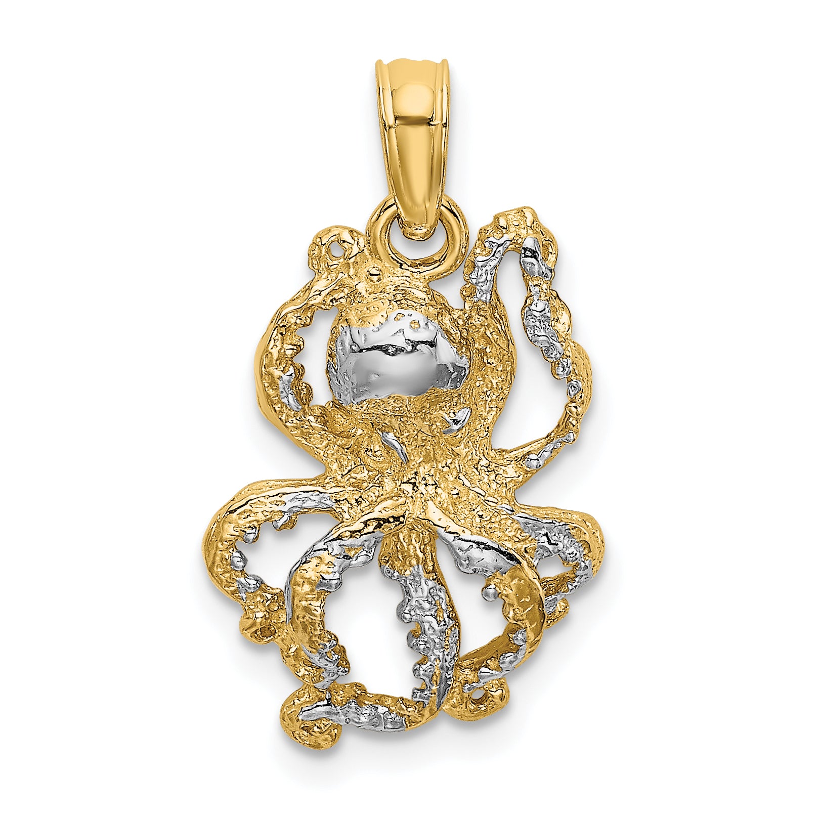 14K with White Rhodium Textured Octopus Charm Main image