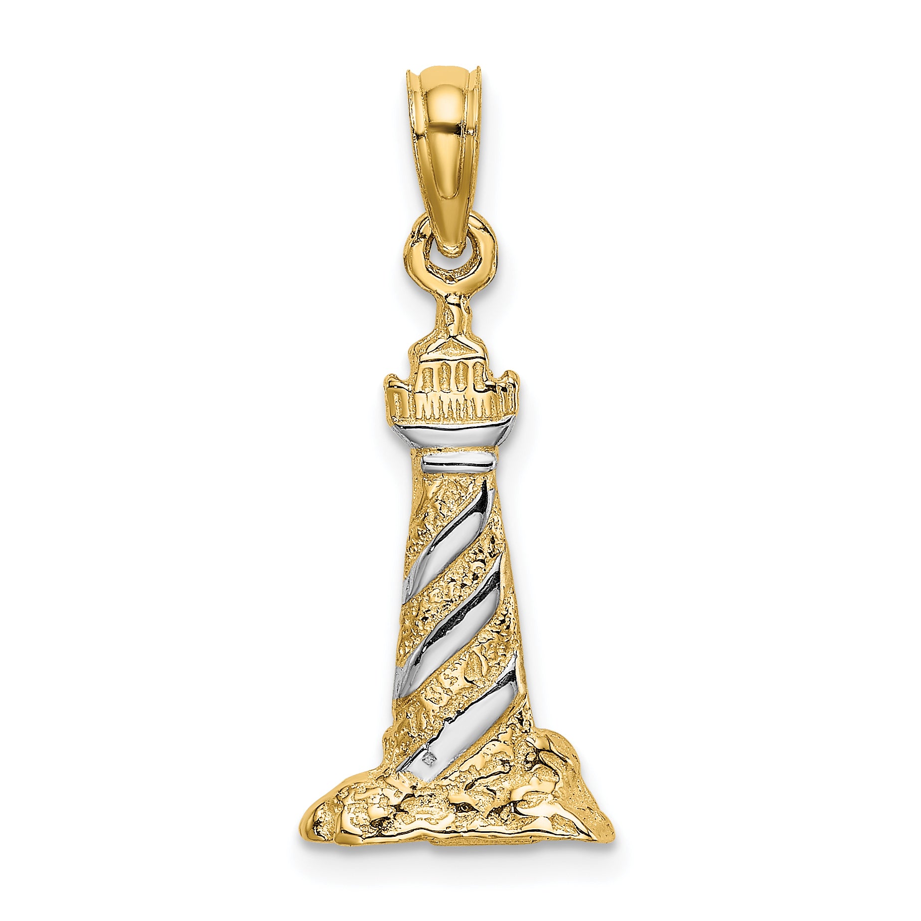 14K W/Rhodium 3-D Lighthouse Charm Main image