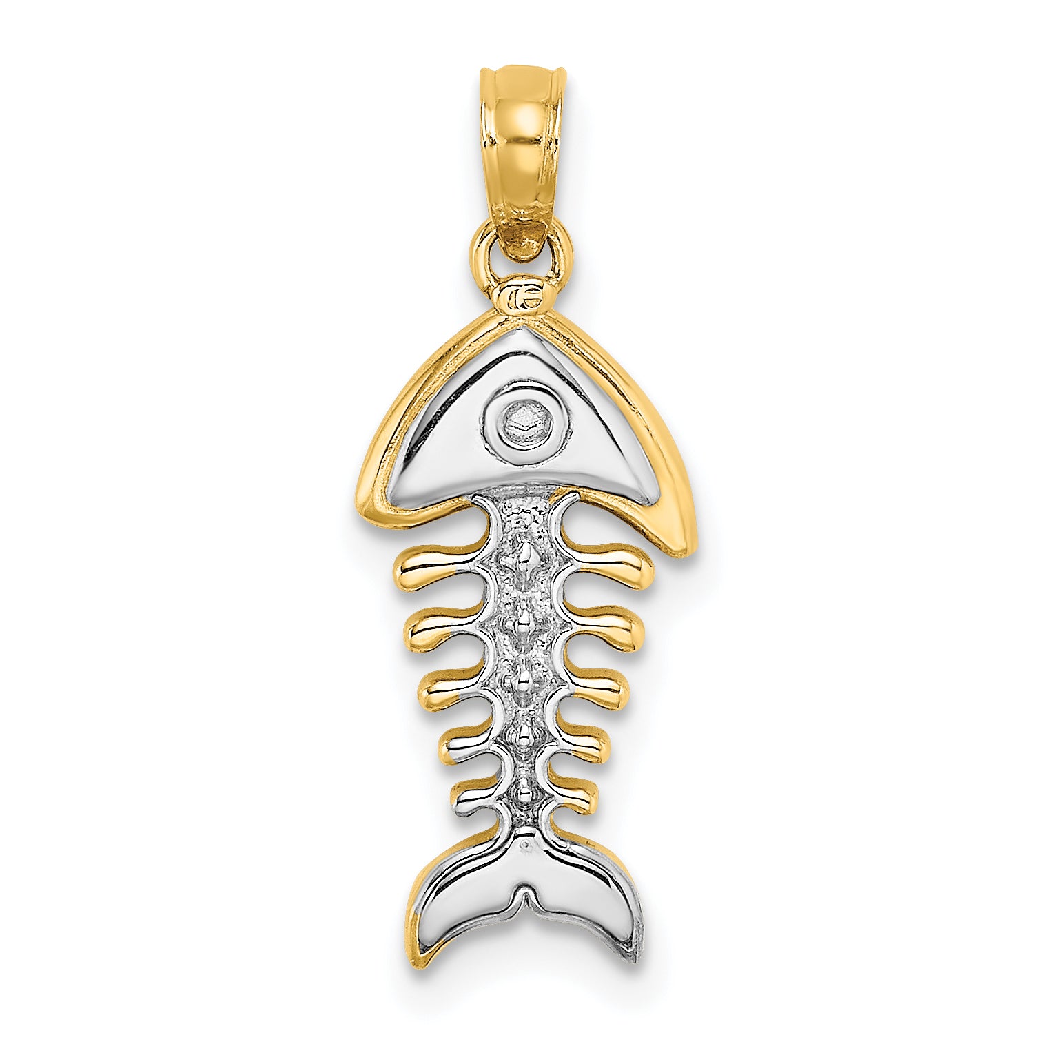 14K w/Rhodium 3-D Fishbone Charm Main image