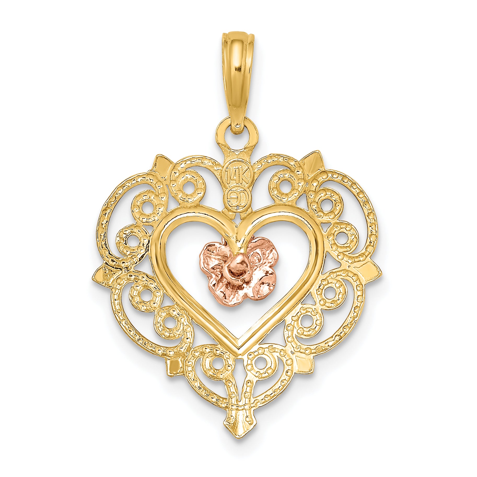 14k Rose and Yellow Gold Flower and Heart Charm