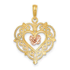 14k Rose and Yellow Gold Flower and Heart Charm