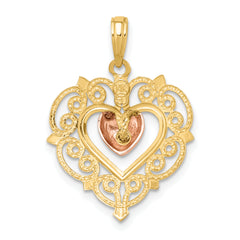 14k Yellow and Rose Gold Heart w/ Lace Trim Charm