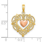 14k Yellow and Rose Gold Heart w/ Lace Trim Charm