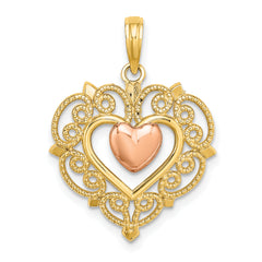 14k Yellow and Rose Gold Heart w/ Lace Trim Charm