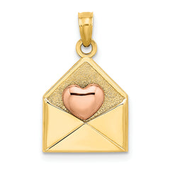 14k Rose and Yellow Gold 3-D XOXO Envelope Heart Charm