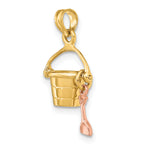 14K Rose and Yellow Gold 3-D Beach Bucket and Shovel Charm