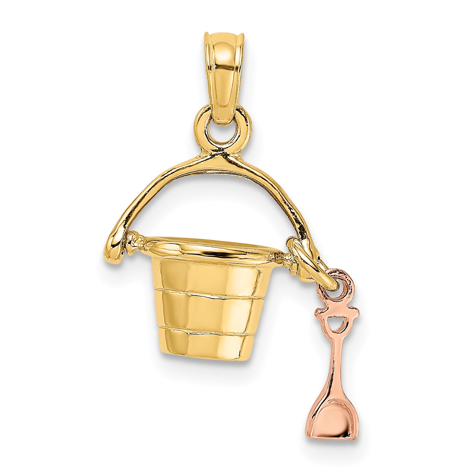 14K Rose and Yellow Gold 3-D Beach Bucket and Shovel Charm Main image