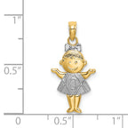 14K Textured w/Rhodium Girl Charm