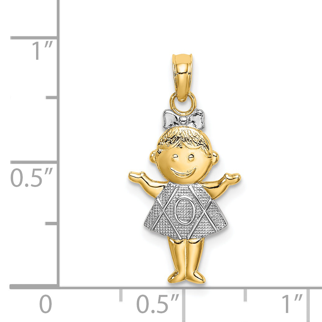 14K Textured w/Rhodium Girl Charm
