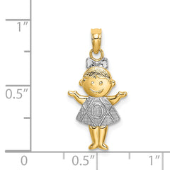 14K Textured w/Rhodium Girl Charm