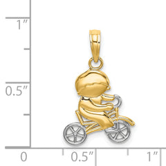 14k w/Rhodium Little Boy On Bicycle Charm