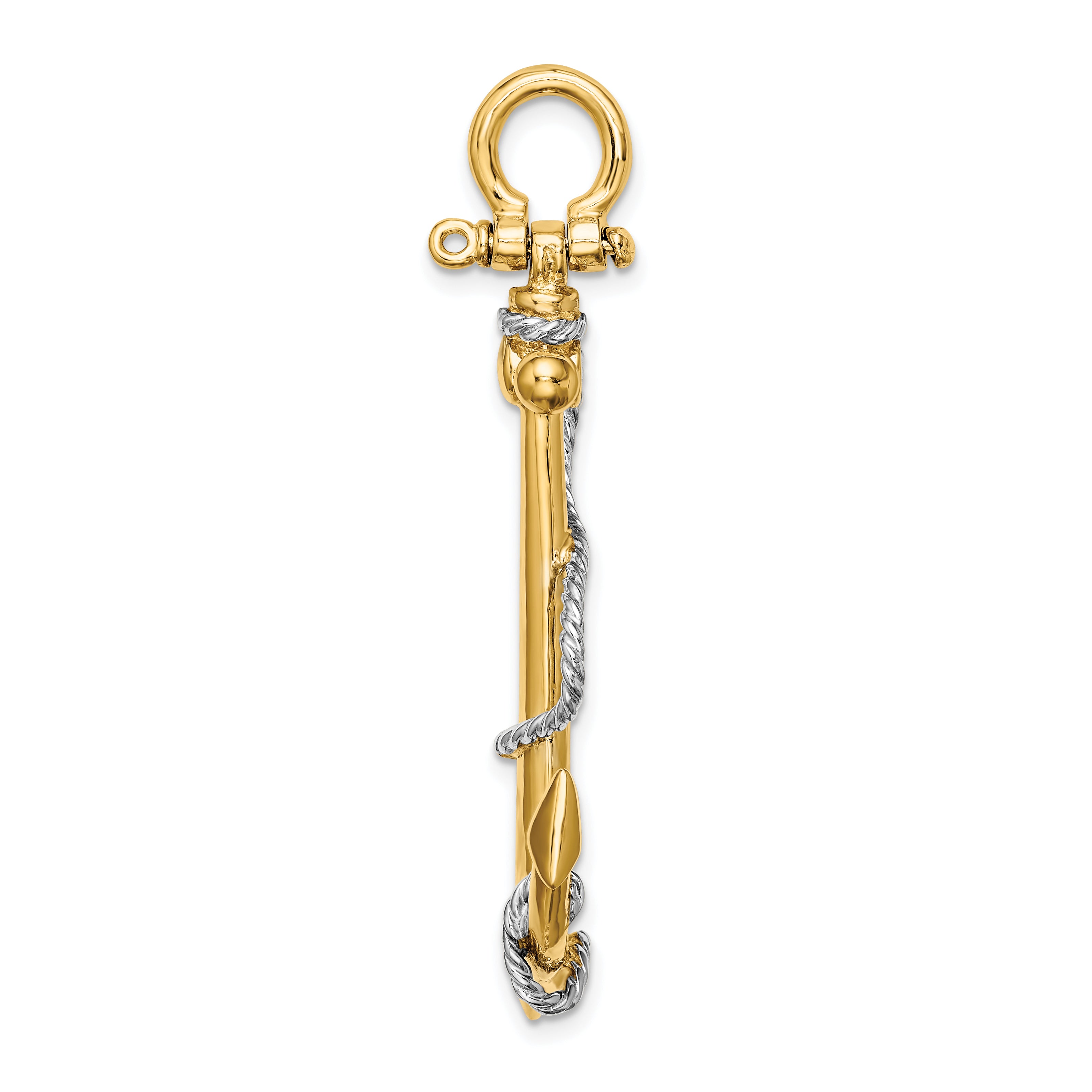 14K w/Rhodium 3-D Large Anchor w/Rope and Shackle Bail Charm Secondary image