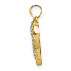 14k Two-Tone Textured Cut-Out Heart w/ Flowers Charm