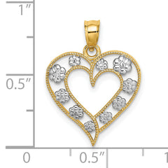 14k Two-Tone Textured Cut-Out Heart w/ Flowers Charm