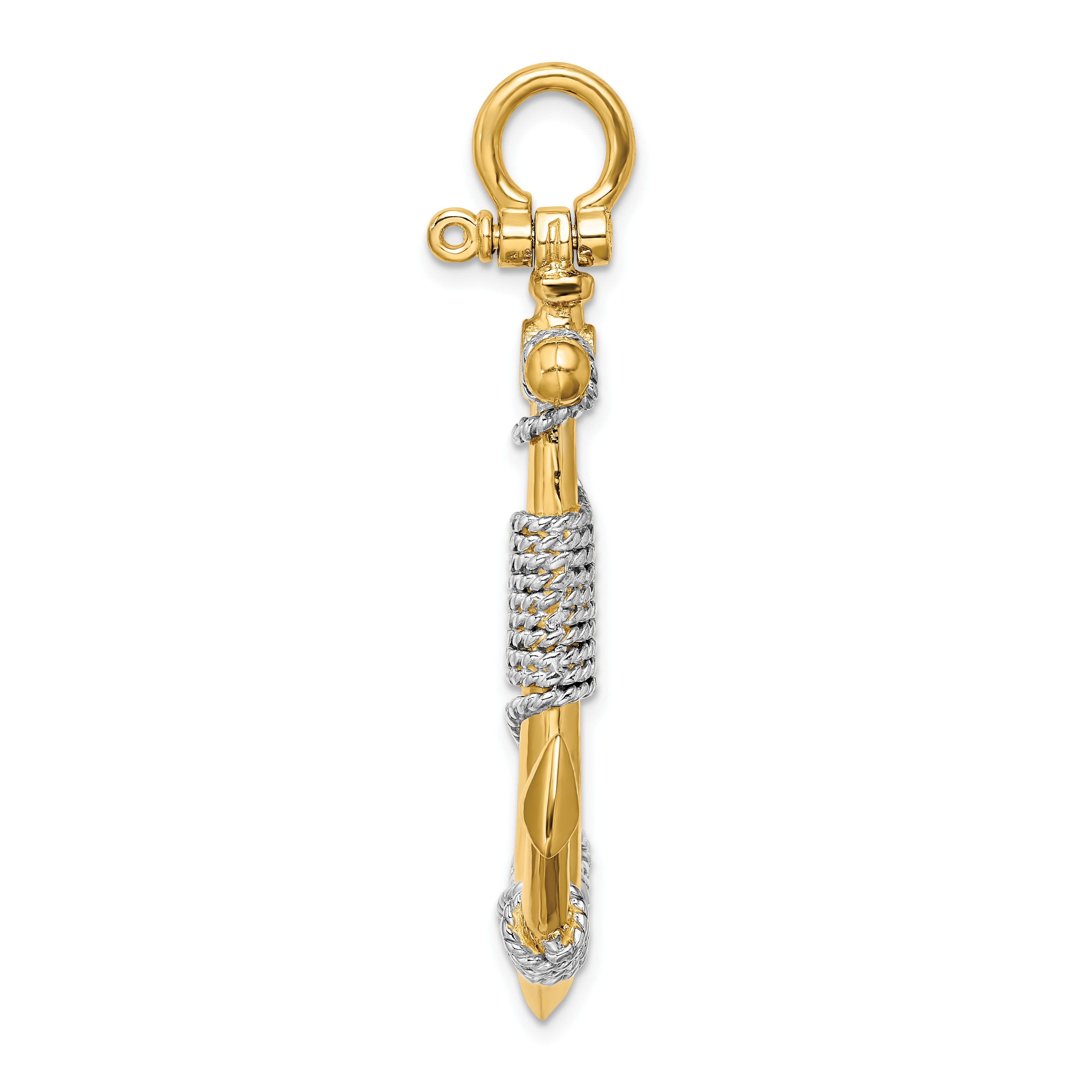 14K 3-D Large Anchor Wrapped Rope Charm Yellow Gold with Rhodium Plating Secondary image