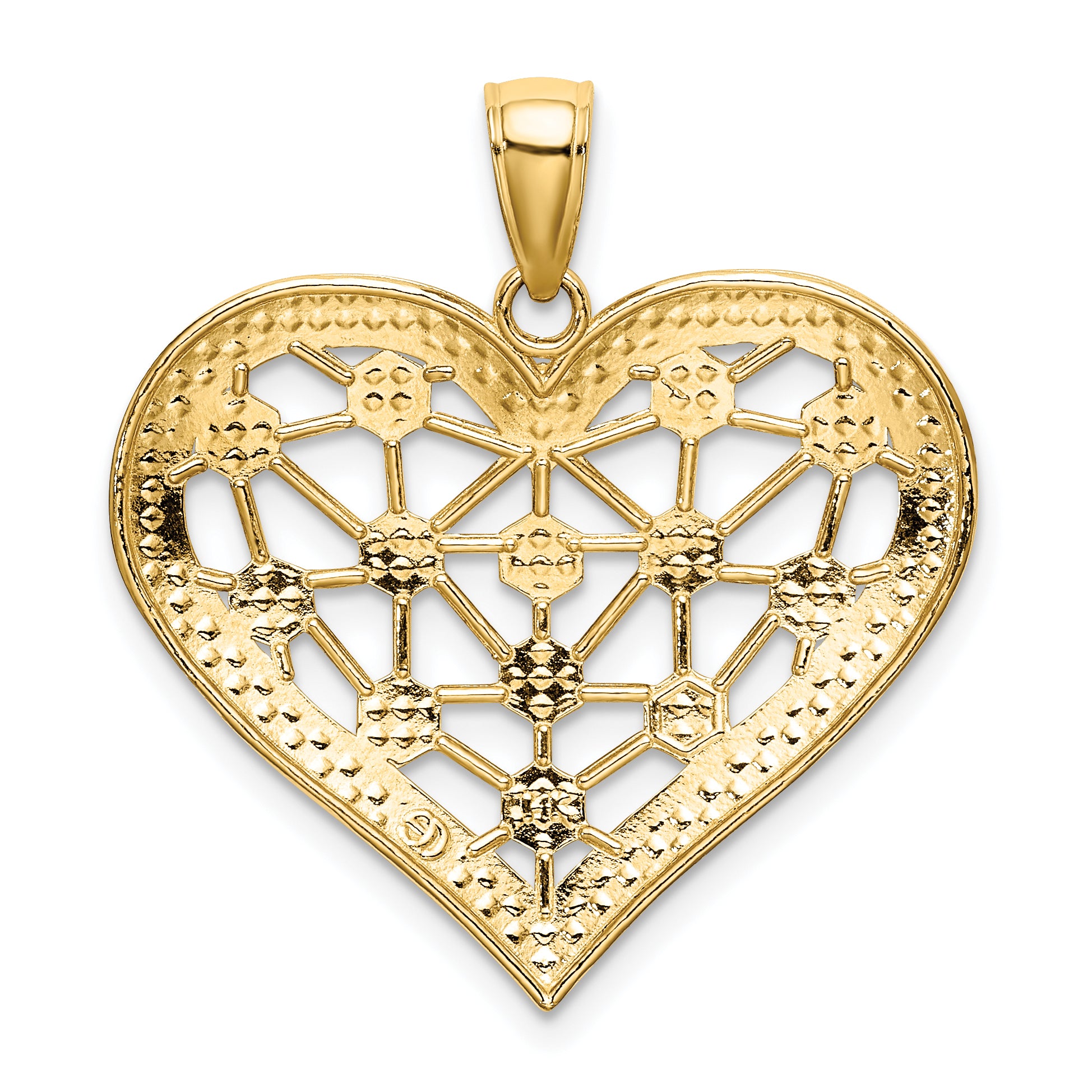 14k w/Rhodium Lattice Center Heart Charm