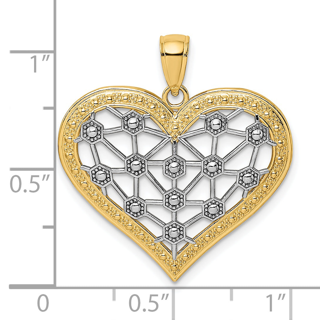 14k w/Rhodium Lattice Center Heart Charm