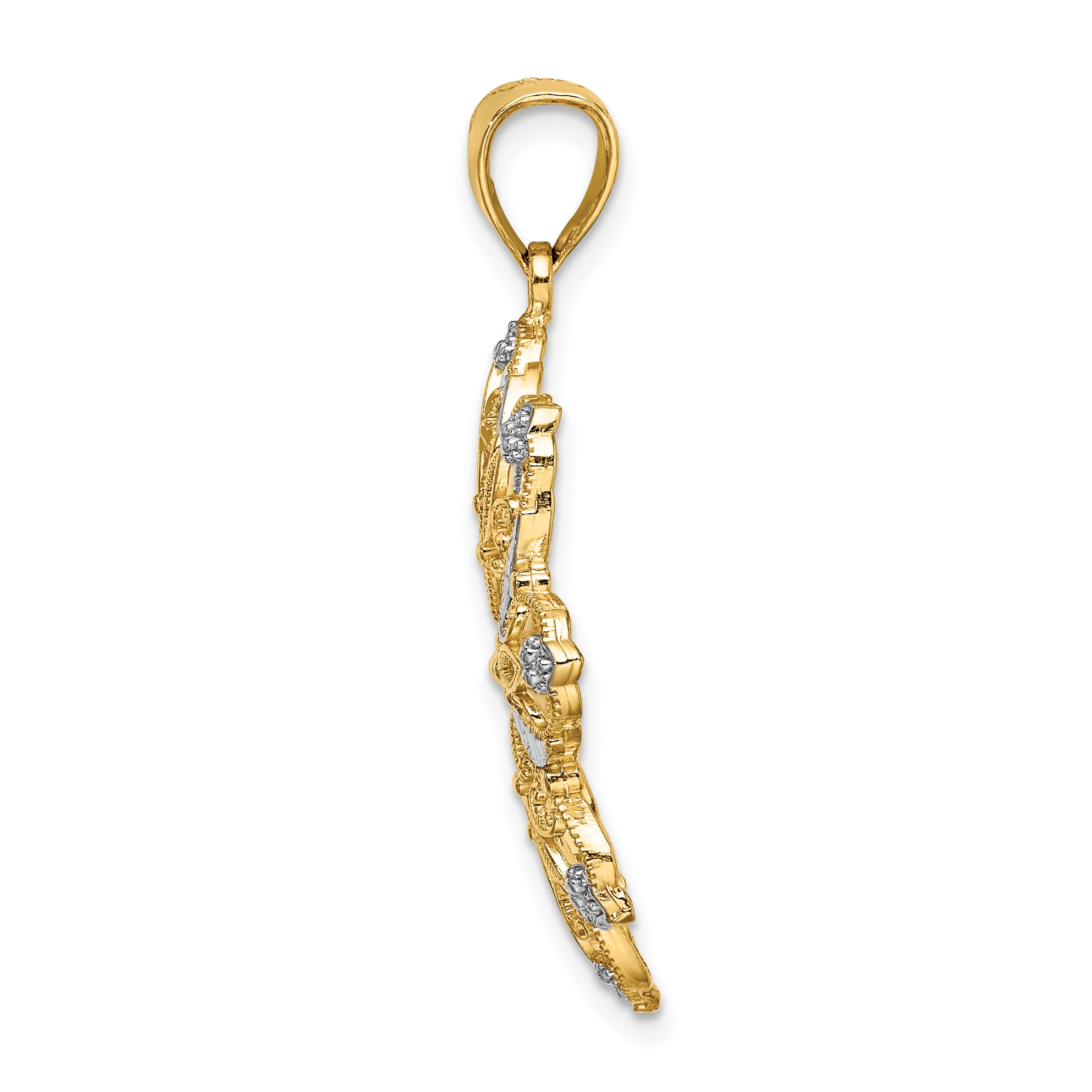 14K w/ Rhodium D/C Flower Charm