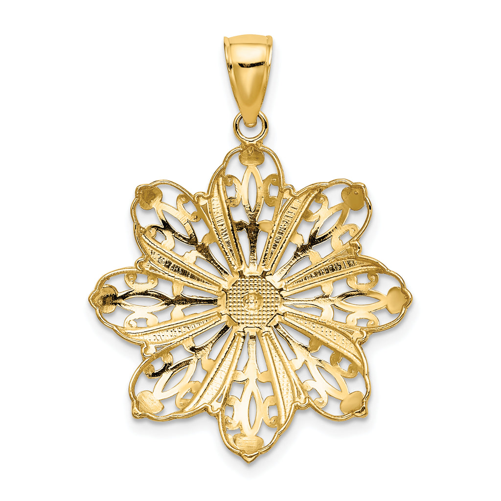 14K w/ Rhodium D/C Flower Charm