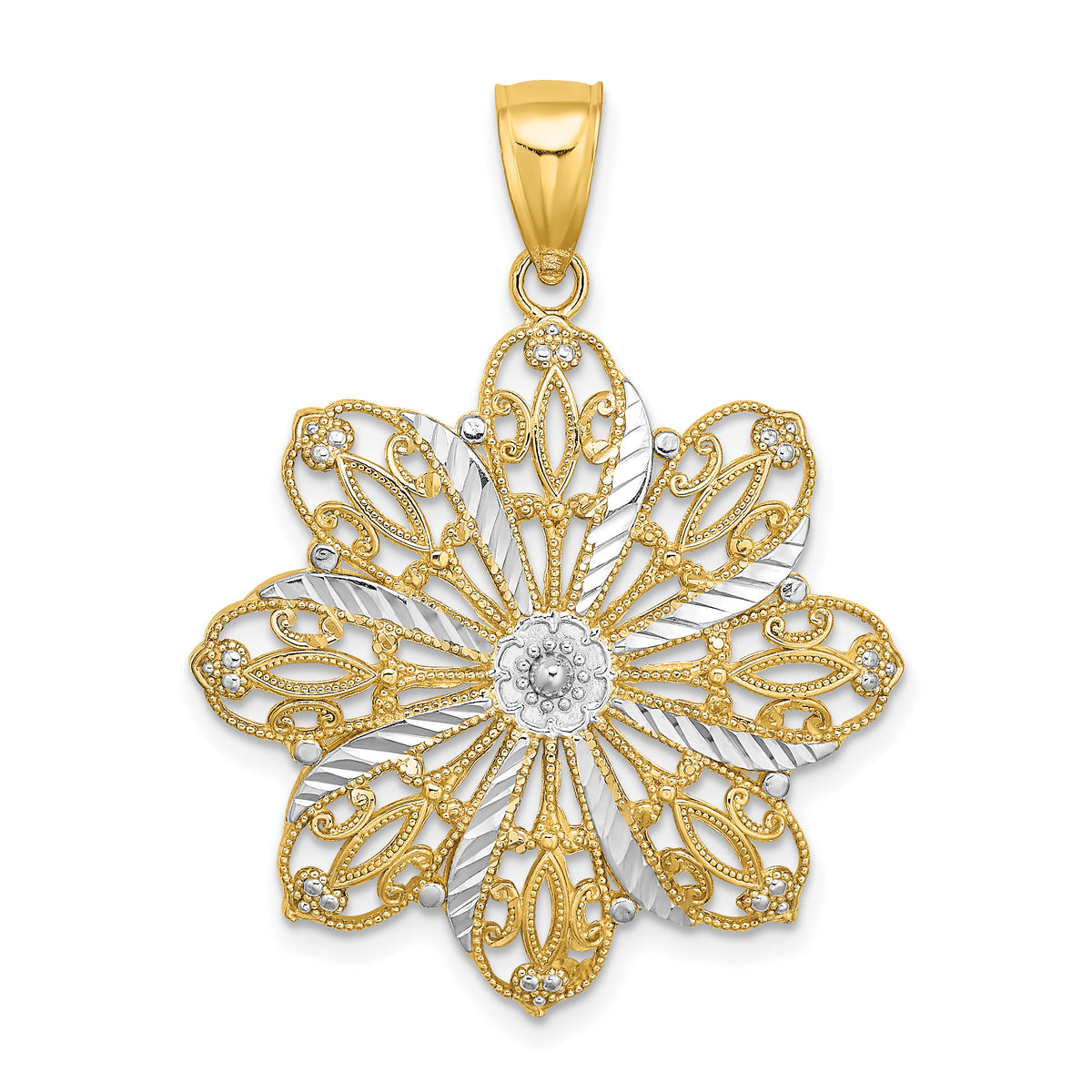 14K w/ Rhodium D/C Flower Charm
