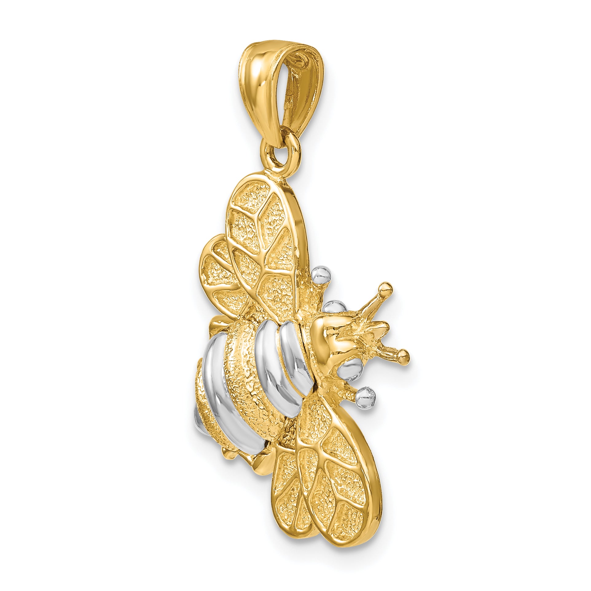 14k White Rhodium 3-D Bumblebee Charm