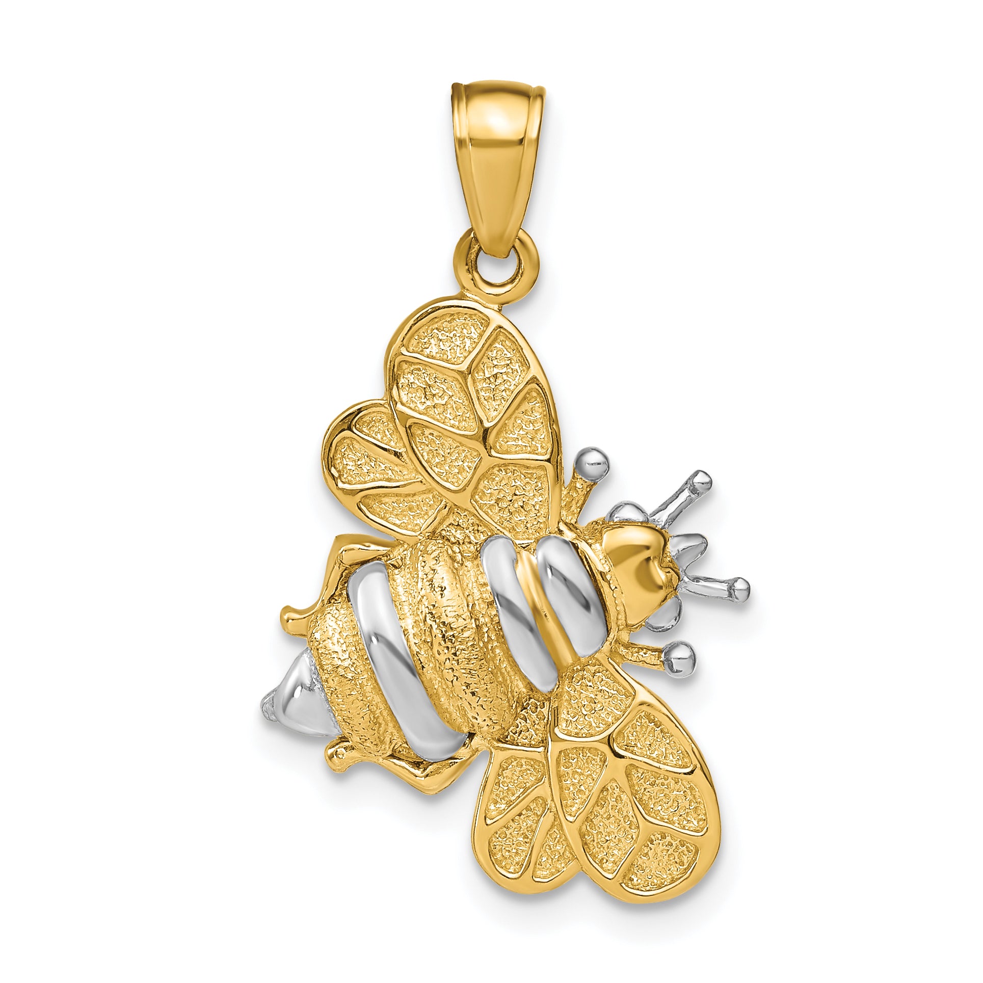 14k White Rhodium 3-D Bumblebee Charm Main image