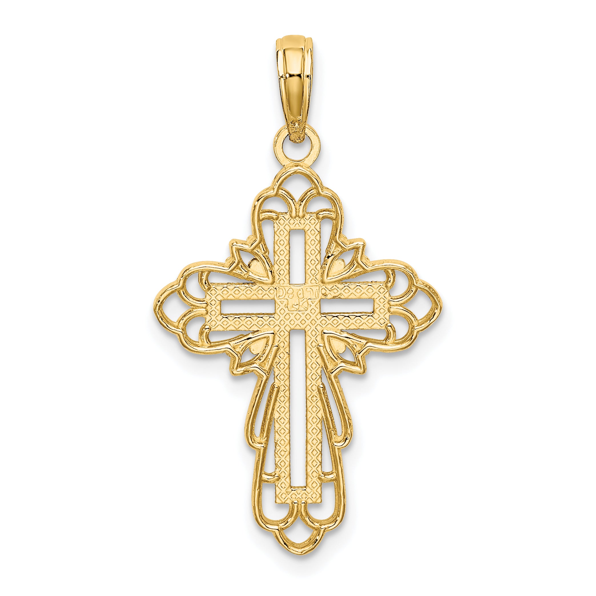 14K W/ Rhodium Lace Trim Cross Charm