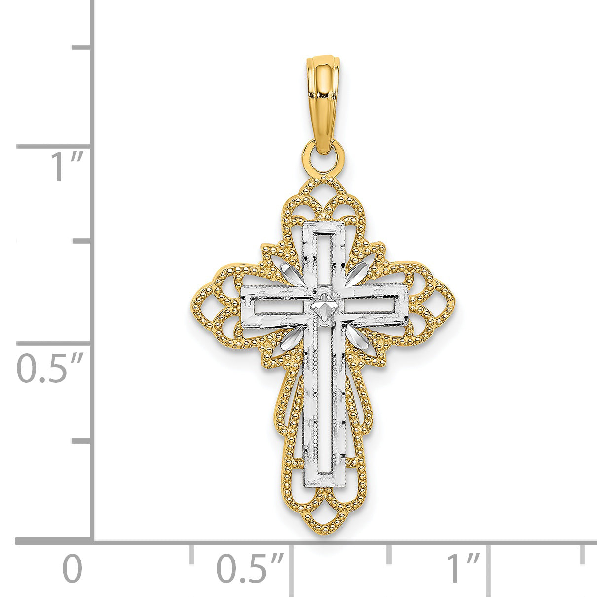 14K W/ Rhodium Lace Trim Cross Charm