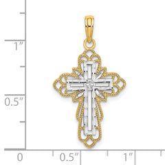 14K W/ Rhodium Lace Trim Cross Charm