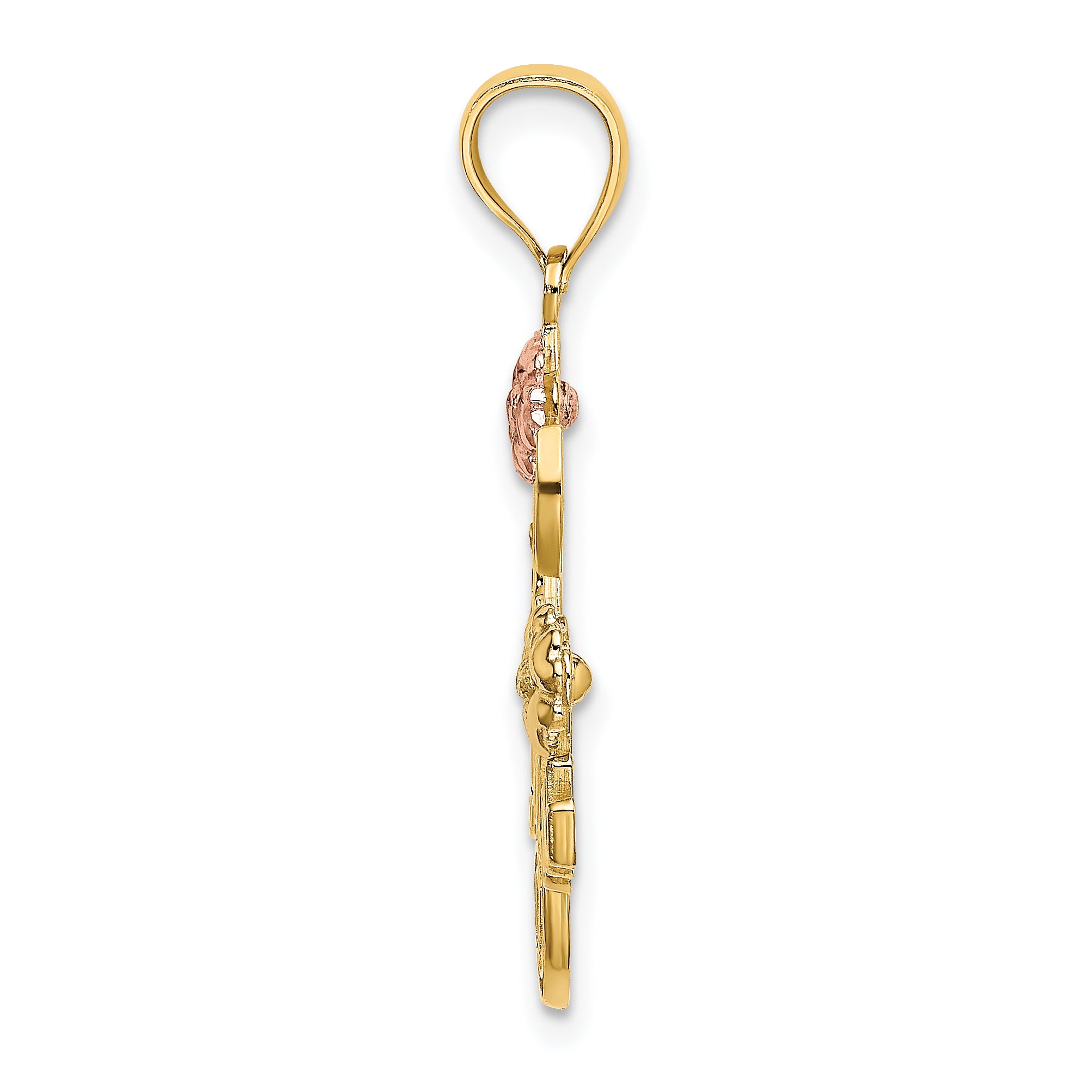 14k Two-tone w/White Rhodium I LOVE YOU w/Flowers Charm Secondary image