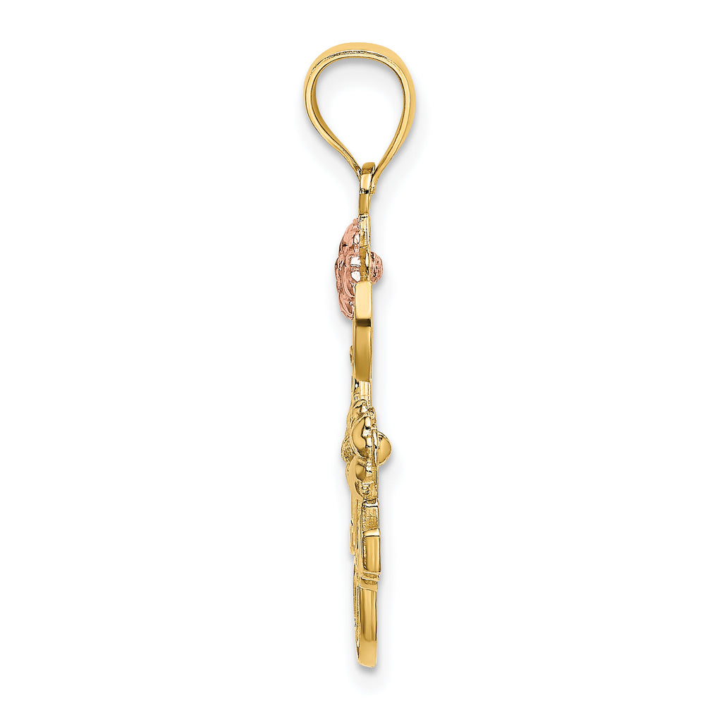 14k Two-tone w/White Rhodium I LOVE YOU w/Flowers Charm
