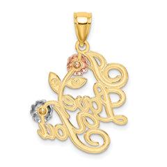 14k Two-tone w/White Rhodium I LOVE YOU w/Flowers Charm
