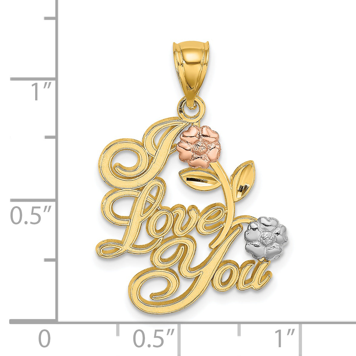14k Two-tone w/White Rhodium I LOVE YOU w/Flowers Charm