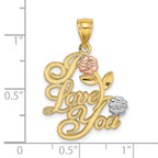 14k Two-tone w/White Rhodium I LOVE YOU w/Flowers Charm