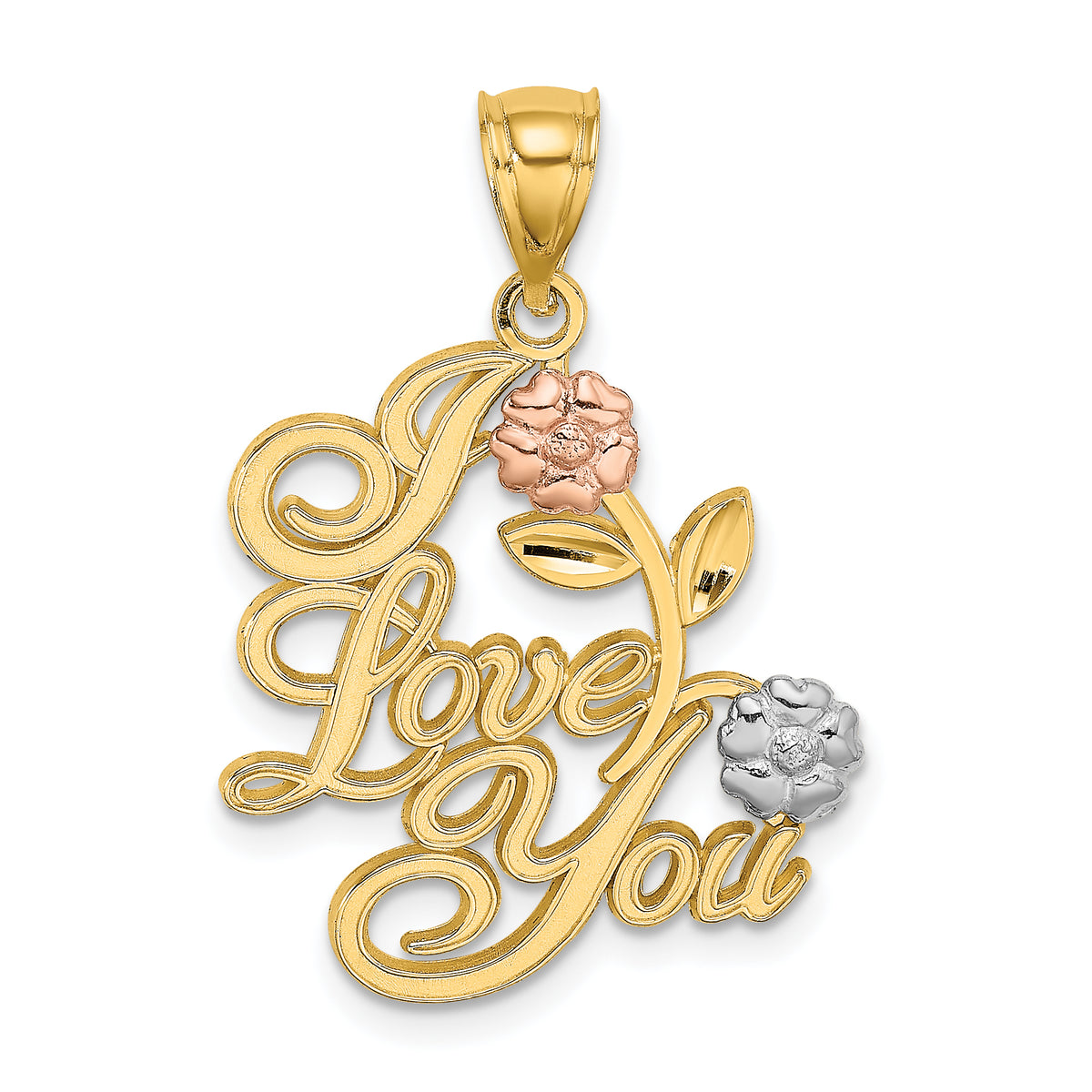 14k Two-tone w/White Rhodium I LOVE YOU w/Flowers Charm