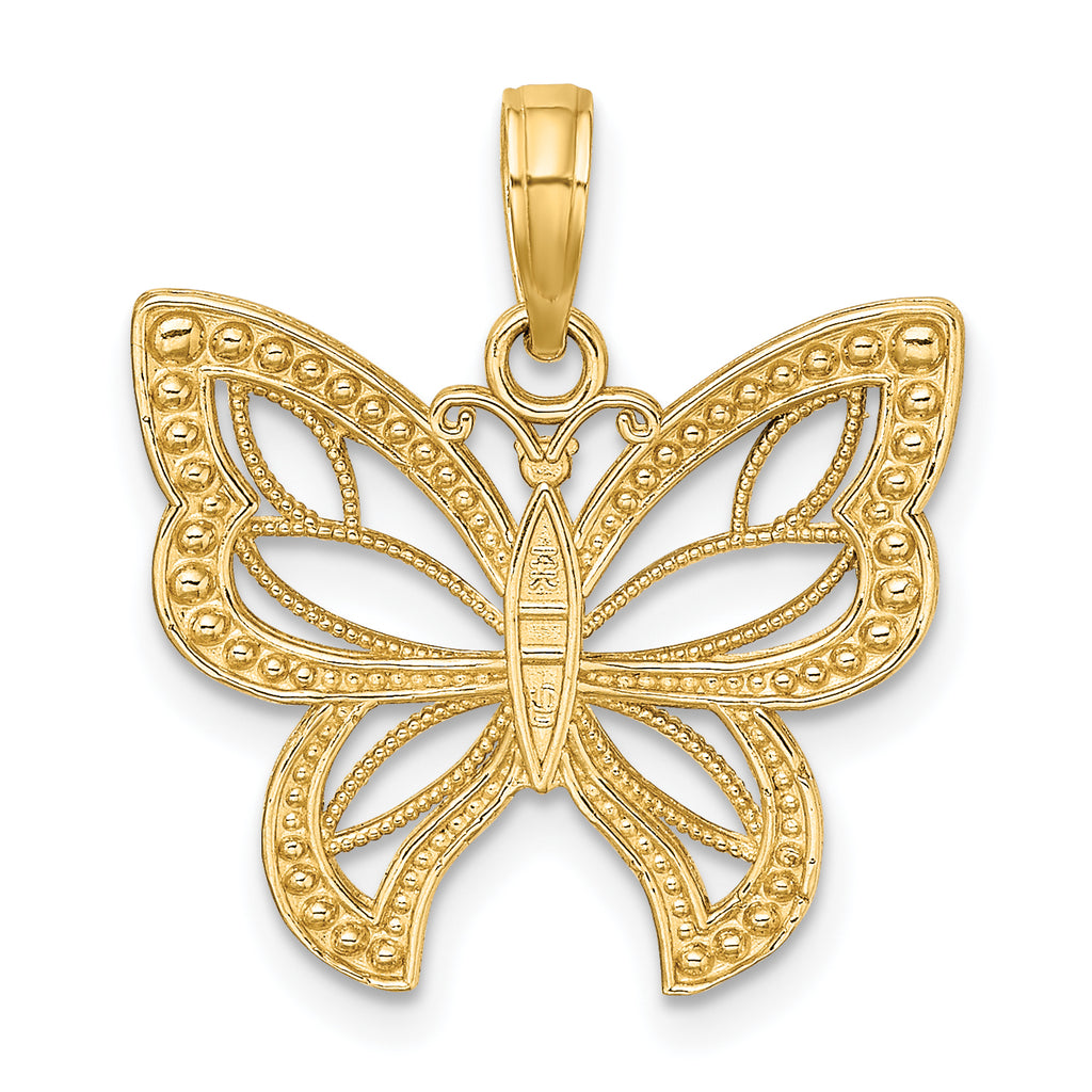 14k w/Rhodium Butterfly w/ White Beaded Wings Charm