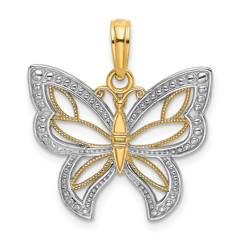 14k w/Rhodium Butterfly w/ White Beaded Wings Charm