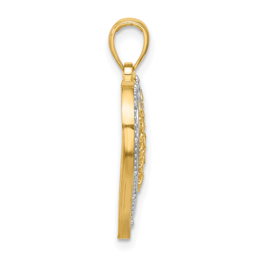 14k w/ Rhodium Edge Diamond-cut Heart Charm