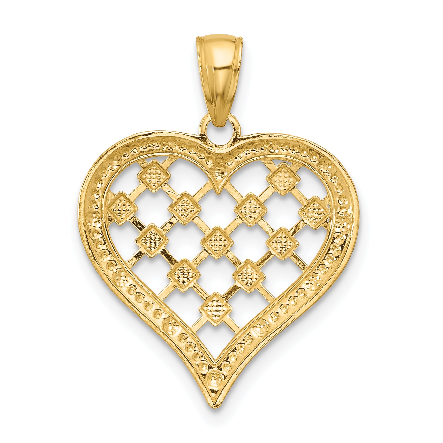 14k w/ Rhodium Edge Diamond-cut Heart Charm