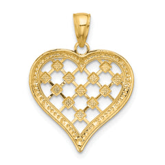 14k w/ Rhodium Edge Diamond-cut Heart Charm