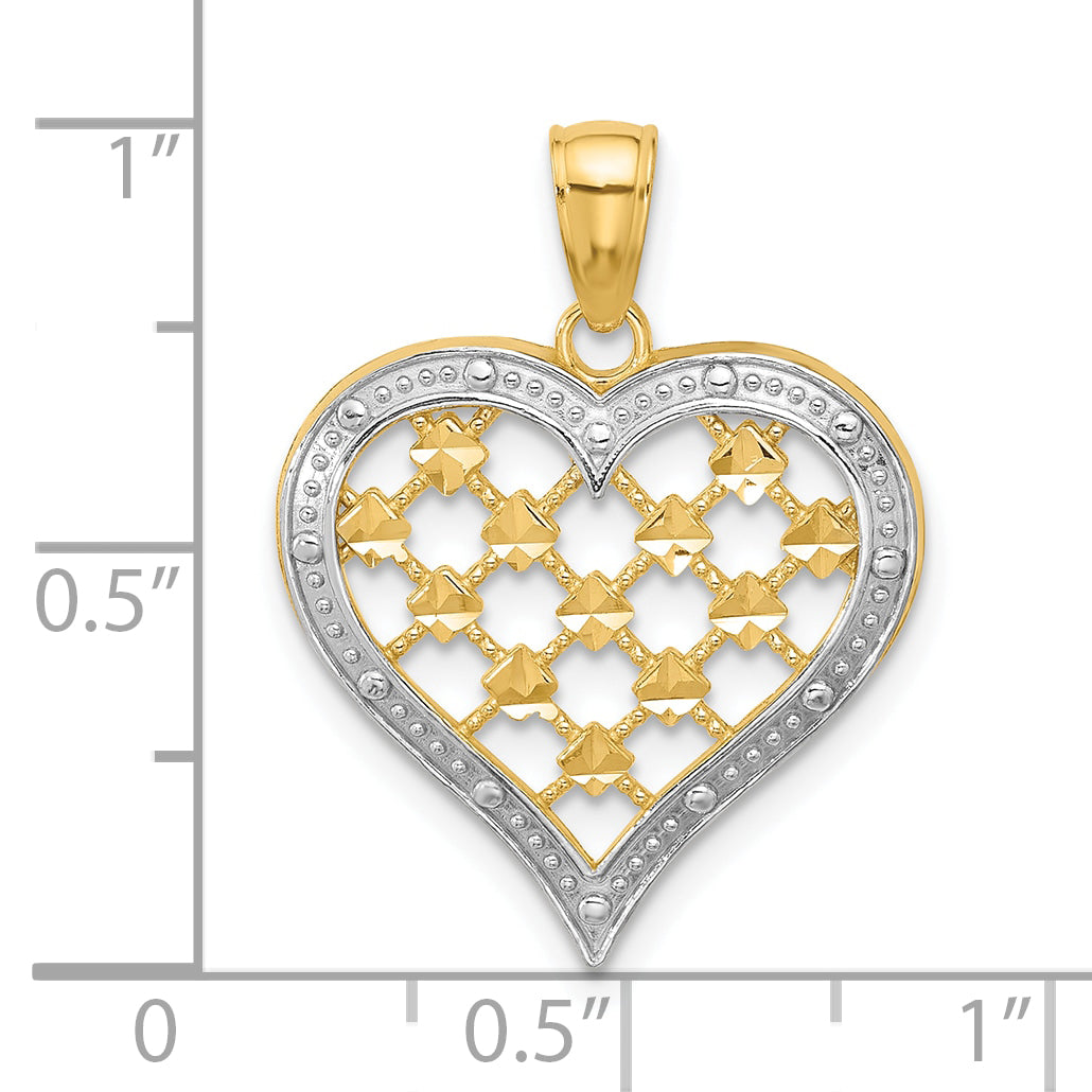 14k w/ Rhodium Edge Diamond-cut Heart Charm