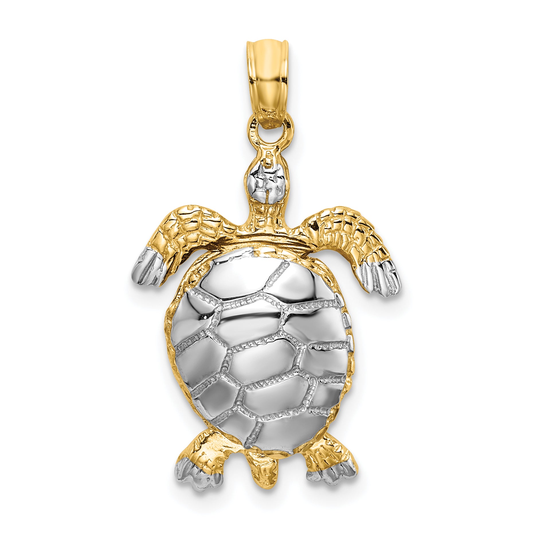 14K with White Rhodium Polished 3-D Moveable Sea Turtle Charm Main image