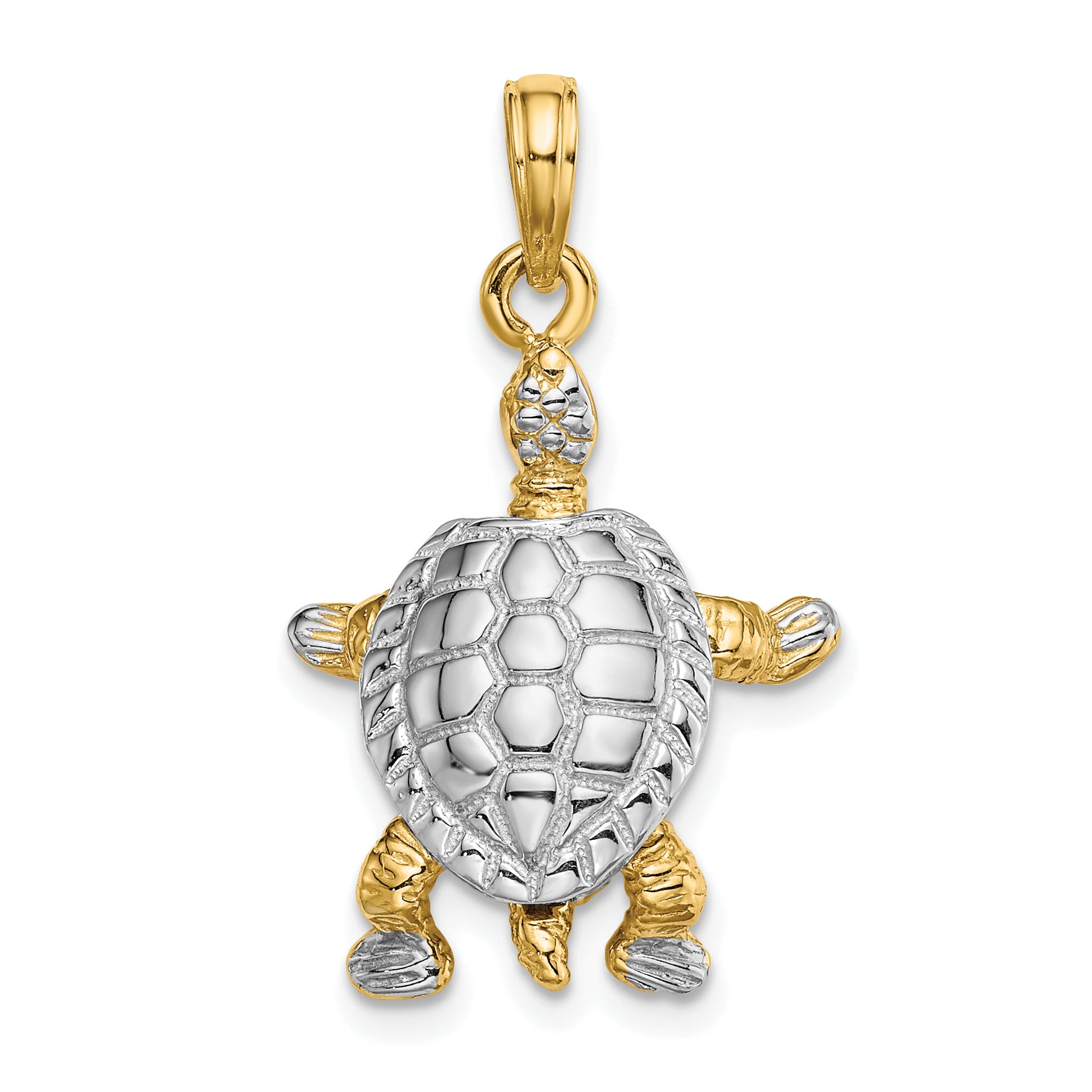 14K with White Rhodium 3-D Land Turtle W/ Moveable Head Charm Main image