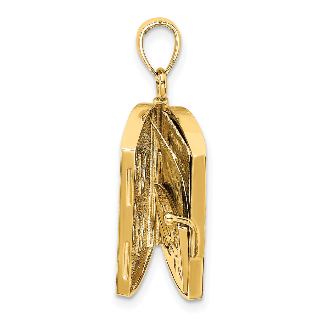 14K w/Rhodium 3-D Footprints Book W/ Prayer Inside Charm