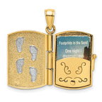 14K w/Rhodium 3-D Footprints Book W/ Prayer Inside Charm