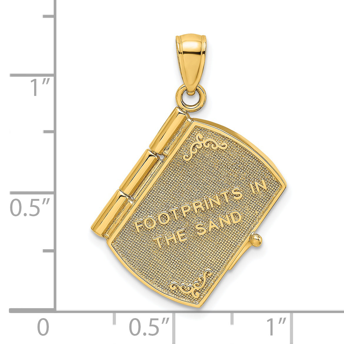 14K w/Rhodium 3-D Footprints Book W/ Prayer Inside Charm