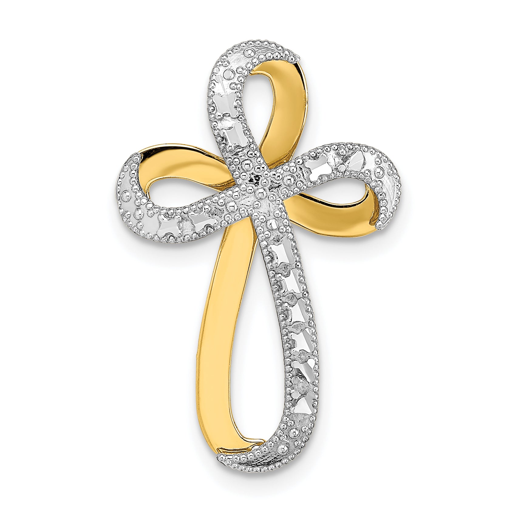 14K w/Rhodium Diamond-Cut Twisted Cross Charm Main image