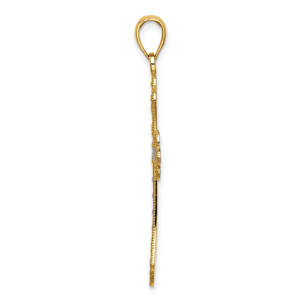 14K W/ Rhodium Scalloped Edges Cross Charm